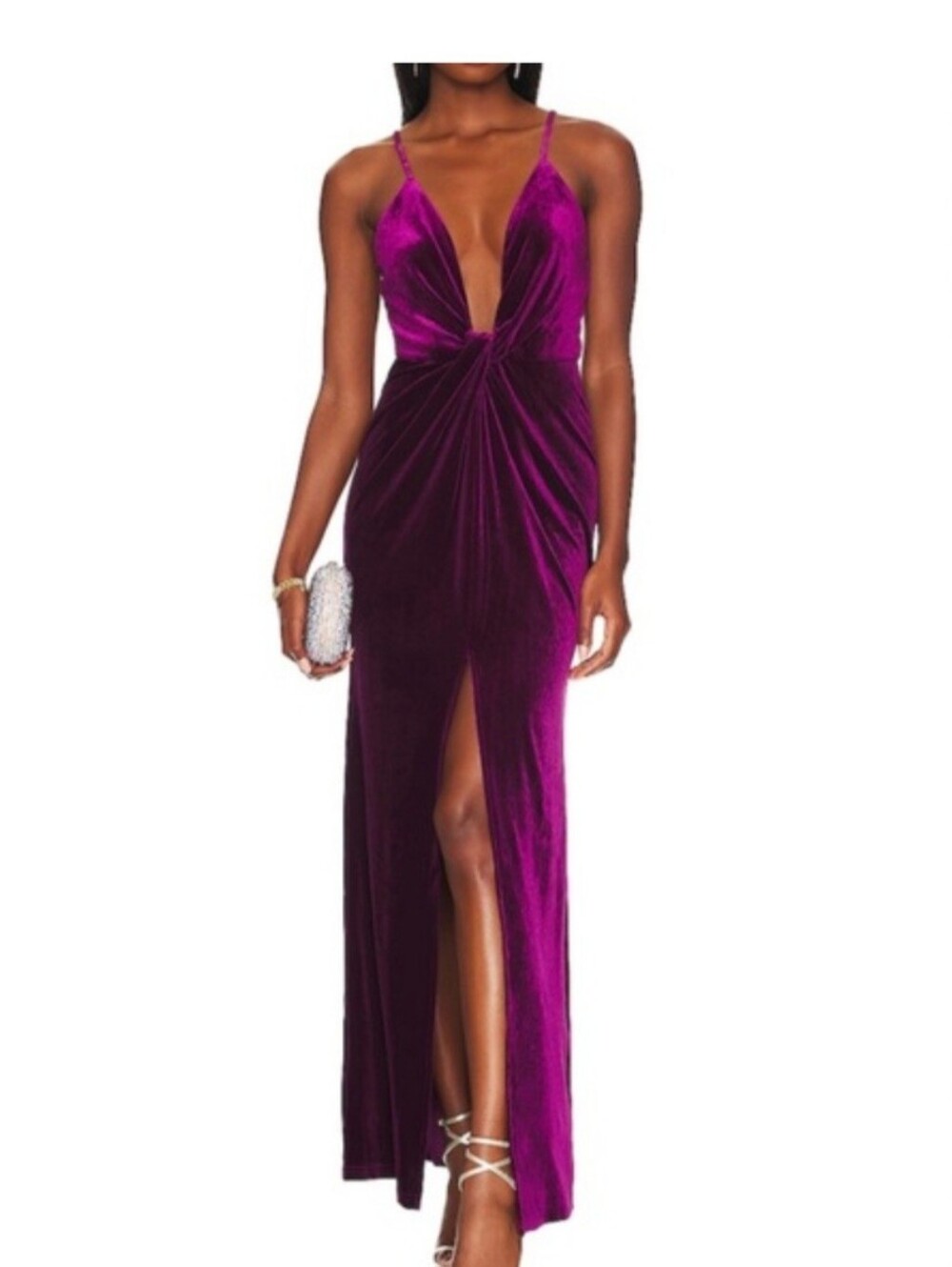 Superdown Aurora Deep V Dress In Purple Size S